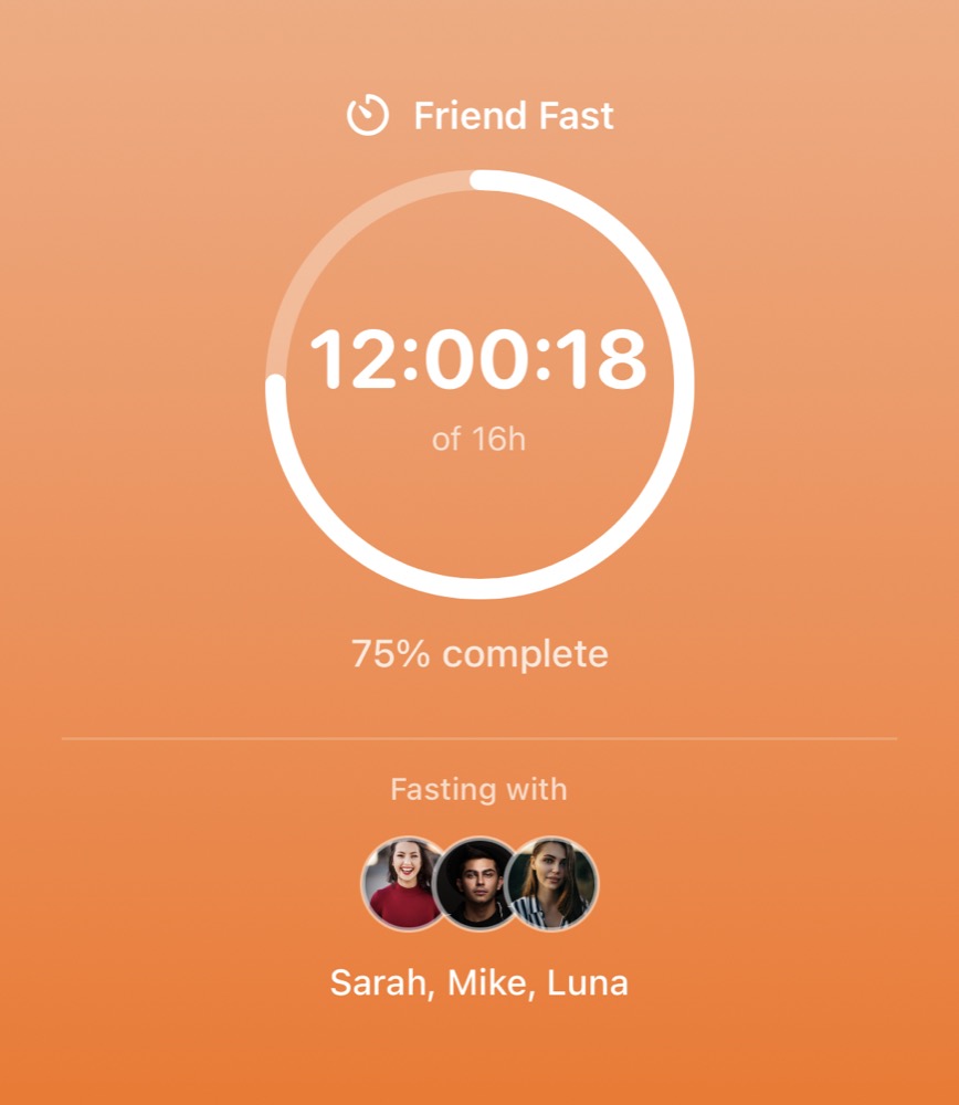 Friend Fast share card showing fasting progress with friends